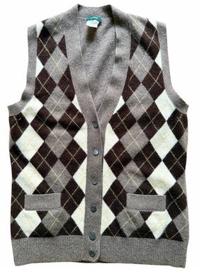 J.Crew Argyle Button Front Sweater Vest Brown Cashmere Blend Youth XL 14-16